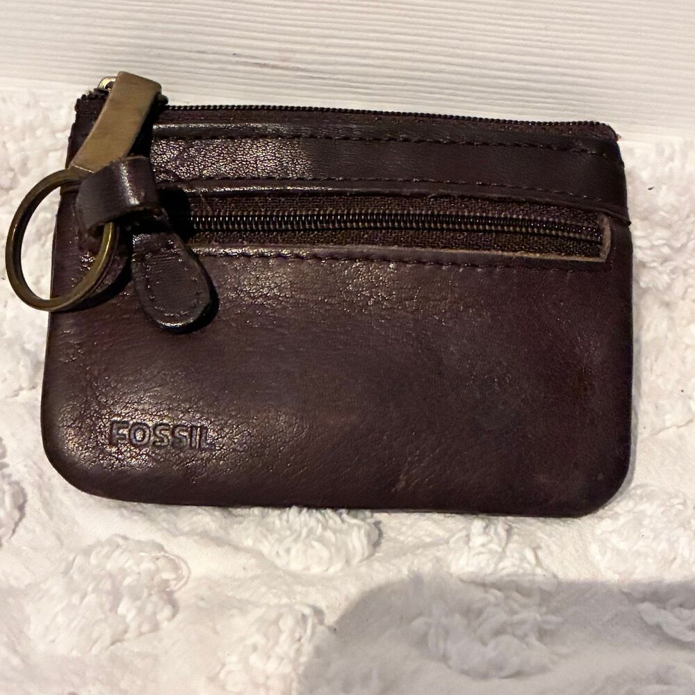 Fossil Leather Card Case Coin Pouch Key Pouch Dark Brown
